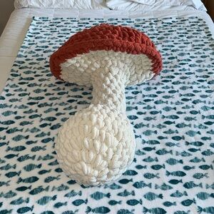 massive soft crocheted mushroom - cream & red